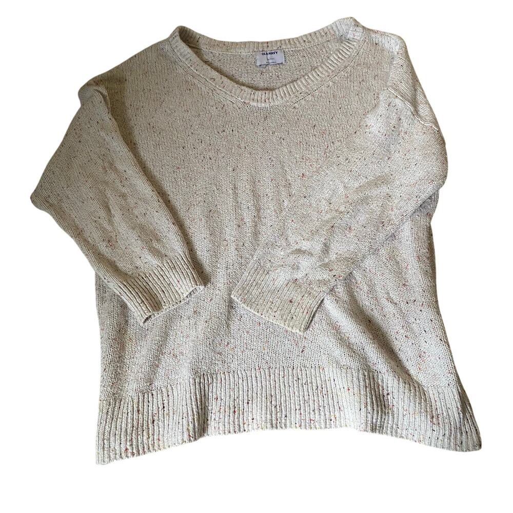 Old Navy Women’s Cream Speckled Knit Sweater – Size Large (Tunic Length)